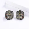 Boucles d'oreilles à tige de haute qualité style ethnique grenade rubis boucle d'oreille moderne en argent 925 bijoux pour femmes créatif noir or bicolore