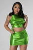 Women's Tracksuits Summer Leather 2 Piece Skirt Sets Sexy Crop Tops Outfit 2023 Y2K Streetwear Fashion Club Party Mini Slit Dress Two Set