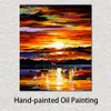 Handgefertigte Landschaftskunst auf Leinwand, goldener Sonnenuntergang, lebendiges Straßenkunstwerk, Gemälde, Heimdekoration