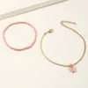 Anklets 2 Pcs/set Acrylic Butterfly Anklet For Ladies Pink Seed Bead Summer Beach Jewelry Wholesale