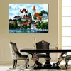 Art de paysage fait à la main sur toile Allemagne nuages au-dessus du Rhin Vibrant Street Art Peinture Home Decor