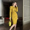 Work Dresses Fashion Women OL Retro Jacquard Stand Collar Hidden Breasted Short Jacket Coat Blazer Sexy Strap Midi Dress Female 2 Pieces Set