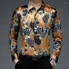 Męskie koszule na zwykłe koszulki Fancy Blue Velvet for Mens Floral Printed Velor Clothing Duże rozmiary mody mąż mąż sukienka klubowa