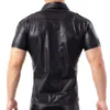 Camisa masculina de imitação de couro Boate Stage DS Performance Roupas Sexy Wetlook Button Up T-shirts Clubwear Latex Fetish