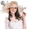 FS Summer Organza Wedding Hats for Women Kentucky Derby Hats Flower Sun Hat Big Wide Brim Fedora Beach Church Tea Party Caps Y2007248W