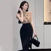 Casual Dresses Summer Fashion Women Evening Dress Black Floral Sexy Off-Shoulder Slim Slitt Midi Party Club Prom Birthday Robe Mujer Vestido