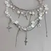 Collares pendientes estrella hueca Irregular perla Metal Cruz collar para mujeres Cool Girl Trend Hip-hop gótico Punk joyería HUANZHI