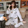 Women's Sleepwear White Color Cotton Pajama Sets For Women Autumn Long Sleeve Pajamas Cartoon Pyjama Female Pants Homewear Pijamas Mujer