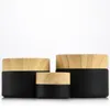 Black frosted glass jars cosmetic jars with woodgrain plastic lids PP liner 5g 10g 15g 20g 30 50g lip balm cream containers Eigcx