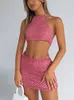 Vestido de duas peças hirigin feminino 2pc conjuntos sem manga malha mini saia conjunto slim fit crop camis conjuntos de vestido curto verão streetwear 230615