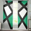 Curtain Jade Green Black Grey Geometric Square Voile Sheer Curtains Living Room Window Tulle Kitchen Bedroom Drapes Home Decor 230615