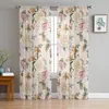 Curtain Flower Retro Overlay Leaves Voile Sheer Curtains For Living Room Window Chiffon Tulle Kitchen Bedroom Drapes Home Decor 230615