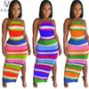 Casual Dresses VAZN 2023 Striped Print Sleeveles Age Reduction A-line Sexy V-neck Night Party Club Maxi Dress Causal Soft Women