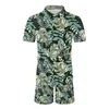 Men's Tracksuits Leaf Print 2 Piece Suit Hawaiian Beachwear Tracksuit Summer Breathable Male Set Loose Conjuntos Cortos Vacation Holiday