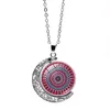 Pendant Necklaces 2023 Vintage Moon Double Side Rotation Necklace Charm Glass Dome Mandala Pattern Women Accesories Gift