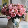Fiori decorativi 1 mazzo Peonia europea Seta Rosa Fiore artificiale Bouquet da sposa per la decorazione domestica di nozze Falso