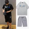 Kort Trapstar T-skjorta Pant Summer Set Tracksuit Mens Trapstar Shirt Embroidery Short Sleeve Outfit Chenille Tracksuit Black Cotton London Streetwear S-2XL