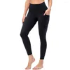 Pantalon actif femmes pantalon de Yoga avec poche taille haute solide serré Fitness Sport Gym Legging 77% Nylon 23% Spandex