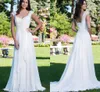 Summer Beach Bridal Wedding Dress 2023 Spetslock ärmar älskling Applices Ruffles Chiffon Bride Gowns Boho Vestido de Noiva