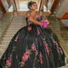 Mexican Style Black Quinceanera Dress 2023 Off Shoulders Ball Gown Para Sweet 15 Dress Charro Vestidos de Xv Birthday Party Prom Corset Debutante Vestidos 15 anos