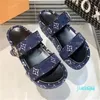 spring and summer sandals thick soled large letter cloth denim leather black and blue women's fashion thick soled slippers