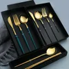 Portugal Mirror Gold Cutlery Set Stainless Steel Spoon Steak Knife and Fork Luxury Tableware Flatware Sets for Wedding Gift