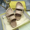 FEEL Leather Slides RAFFIA Double-Band Flat Slide F Men Women Buckle Slippers Straw Slipper Flat Heel Sandal With Box Size35-45