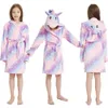 Towels Robes Toddler Girls Sleepwear Unicorn Kids Nightgown Winter Children Clothes Bathrobe Flannel Baby Girls Hooded Cartoon Animal Towel 230614