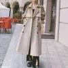 Trench Coats Feminino Coreano Feminino Patchwork de Botão Duplo Cores Contrastantes Manga Comprida Jaqueta Outono Inverno Quente Midi Outerwear