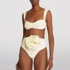 Moda damska moda stała solidny kolor Sexy Zebrany trójwymiarowy trójwymiarowy projekt kwiatowy podzielony damski bikini strój kąpielowy Oran Liście 230615