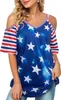 America Flag Shirt Women Cold Shoulder Patriotic Tunic Casual Independence Day Blouse Top