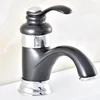 Bathroom Sink Faucets Basin Black & Chrome Brass Faucet Deck Mounted And Cold Water Single Hole Mixer Taps Nnf305