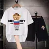 Men's Tracksuits Russia Bear Luxury Short Sets Pure Cotton Summer High Quality T-shirt Shorts Oversized White Flag Unisex Streetwear Men