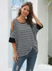 Women's T Shirts Summer Striped Half Sleeve Shirt Women Sexy Strapless Casual Tops Loose O-neck Plus Size Office Ladies Tee Femme