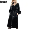 Kvinnorjackor Nerazzurri Long Black Warm Overized Shiny Patent Leather Trench Coat för kvinnor Långärmad Zip Up Fall Fashion 2023 Windbreaker 230615