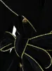 Płaszcze damskie Lautaro Spring Autumn Długość czarnej aksamitnej płaszczy dla kobiet ze złotymi szarfytami podwójnie piersi luksusowy projektant moda 230615