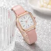 HBP Luxury Women Watch Rose Gold Square Bezel Casual Wristwatch Lätt att läsa Digital Dial Ladies Watches Leather Strap
