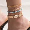 Anklets 4pcset Böhmen Shell Chain Anklet Set for Womenas paljetter Ankelarmband på Leg Foot Fashion Trendy Summer Beach Jewelry Gift 230614