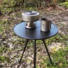 Meubles de camping Camping en plein air Petite table pliante en aluminium ronde peut être soulevée Noir Salle à manger Moto Thé