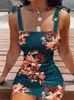 Basic Casual Dresses Women Elastic Waist Pleated Dress Summer Sleeveless Off The Shoulder Floral Print Bodycon Party Dresses SZE-1930 230614