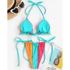 Kvinnors badkläder Summer Ladies Sexig Micro Bikini Tvådel baddräkt Halter Trianglar Bandage Beach Wear Backless Tie Side Bathing Suits