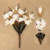 Fleurs décoratives 5 fourchettes 20 têtes de fleurs artificielles bouquets de magnolia orchidée en soie blanche pour mariage décoration de la maison faux arrangement