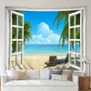 Tapestries Ocean Beach Landscape Tapestry Island Coconut Trees Forest Nature Scenery Garden Wall Hanging Home Living Room Decor Tableduk 230615