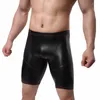 Underpants Mens Long Boxers Men Underwear Black PU Leather Boxer Shorts Sexy Skinny Panties U Convex Pouch Trunks Short Pants