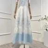 Casual Dresses Summer Top Quality Sky Blue Embroidery Patchwork Sleeveless Deep V-neck Backless Women Sexy Midi Dress For Holiday