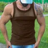 Regatas masculinas Colete com decote em U no peito Malha sem mangas T-shirts Tops Verão Casual Esportes Regata Camiseta Roupas masculinas tamanho grande 5XL 230615