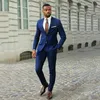 New Navy Blue Men Wedding Tuxdos Notch Lapel Slim Fit Groom Tuxedos Excellent Men Jacket Blazer 2 Piece Suit Jacket Pants