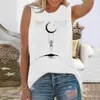 Women's T-Shirt Seeyoushy New Funny Skeleton Travel Around Space Print Women T-shirts Round Neck Loose Summer Tee Shirt Sleeveless 90s Tops