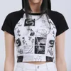 Punk Style Black White Contrast Raglan Sleeves Crop Tops Hip Hop Brand Graphic T Shirts Skinny Sexy Women Girls Summer