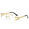 Designer double beam cutting edge square leopard shape frameless cool men and women couples sunglasses